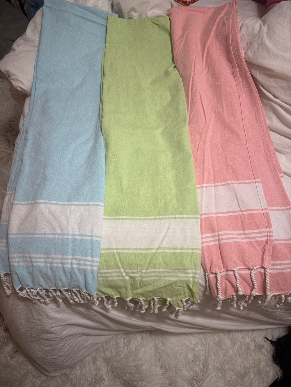 Pastel Cotton Throw Set — Blue, Green & Pink Turkish-Style Throws